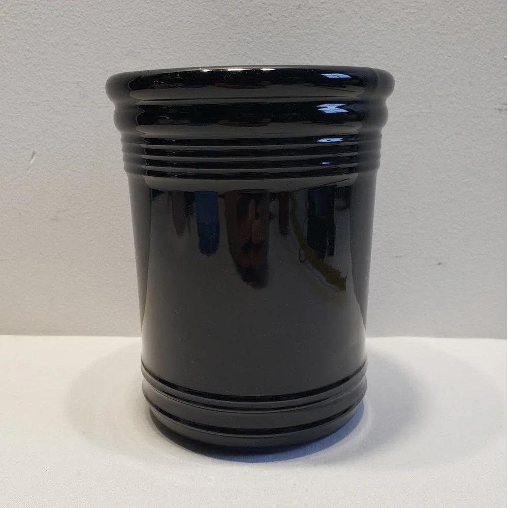 Utensil Crock Black Ribbed Ceramic Kitchen Storage Jar - 6.5in Tall